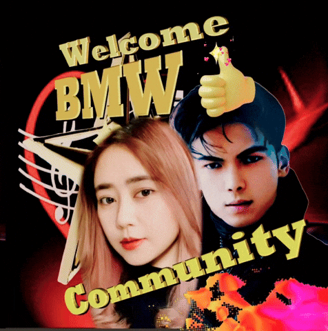 A Poster That Says Welcome Bmw Community With A Man And Woman GIF