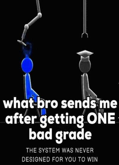 A Poster That Says What Bro Sends Me After Getting One Bad Grade And The System Was Never Designed For You To Win GIF