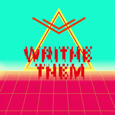 A Poster That Says " Write Them " With A Triangle In The Background GIF