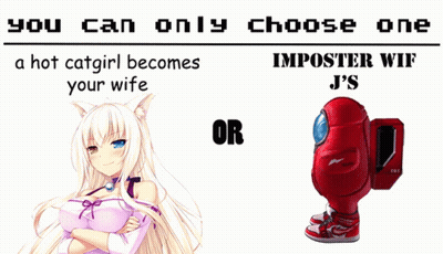 A Poster That Says You Can Only Choose One A Hot Catgirl Becomes Your Wife Or Imposter Wif J's GIF