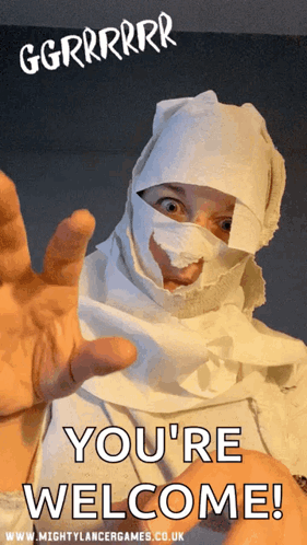 A Poster That Says You 'Re Welcome With A Woman Wrapped In Toilet Paper GIF