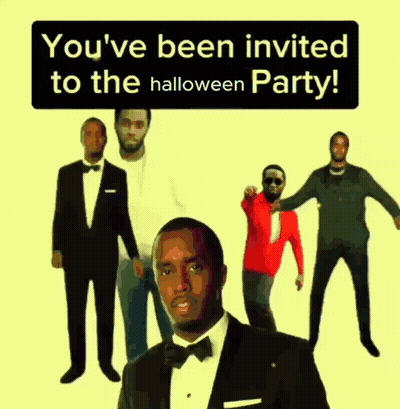A Poster That Says You 'Ve Been Invited To The Halloween Party With A Man In A Tuxedo GIF