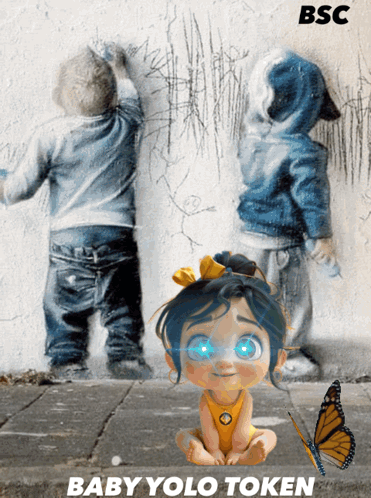 A Poster With A Baby And A Butterfly And The Words Baby Yolo Token On The Bottom GIF