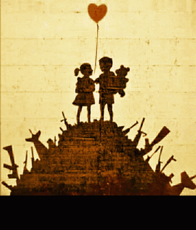 A Poster With A Boy And A Girl Holding A Heart And The Words Stop Killing GIF
