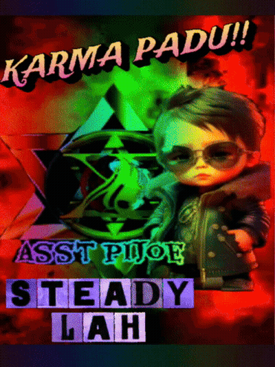 A Poster With A Boy Wearing Sunglasses And The Words Karma Padu Asst Pijoe Steady Lah GIF