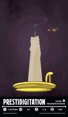 A Poster With A Candle And The Word " Prestidigitation " GIF