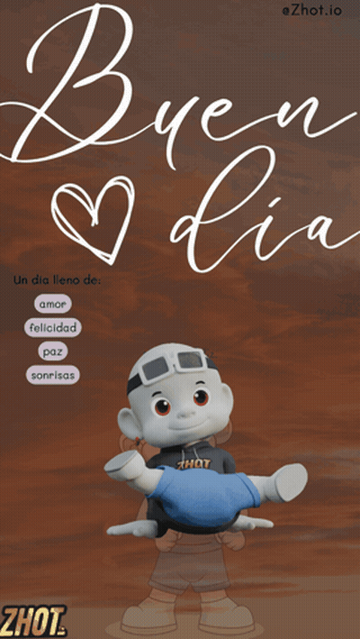 A Poster With A Cartoon Character And The Words Buen Dia GIF
