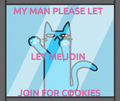 A Poster With A Cat On It That Says My Man Please Let Me Join For Cookies GIF