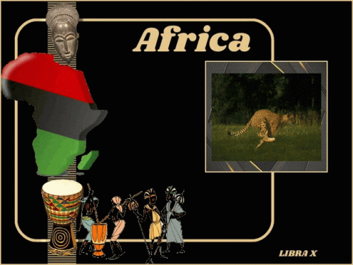 A Poster With A Cheetah And A Map Of Africa GIF