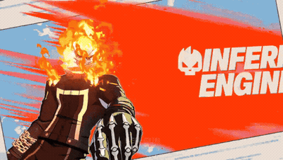A Poster With A Ghost Rider And The Words " Infern Engine " On It GIF