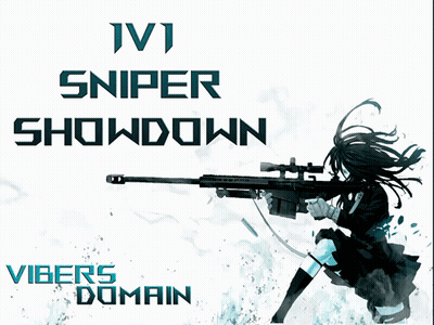 A Poster With A Girl Holding A Sniper Rifle And The Words Sniper Showdown Viber Domain GIF