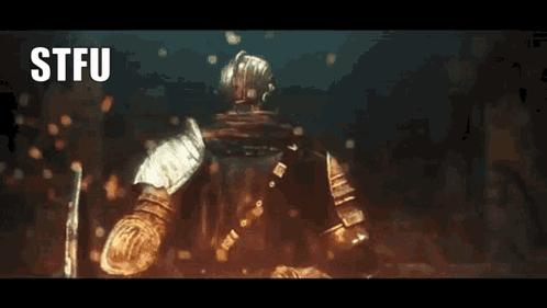 A Poster With A Knight Holding A Sword And The Words Stfu And Bye On It GIF