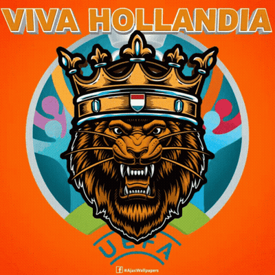 A Poster With A Lion Wearing A Crown And The Words Viva Hollandia On It GIF