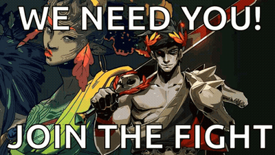 A Poster With A Man Holding A Sword And The Words We Need You Join The Fight GIF
