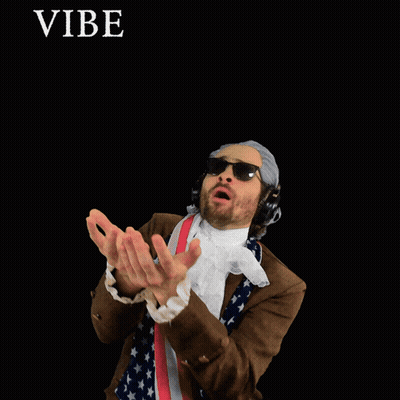A Poster With A Man In A Costume And The Words Trying To Catch A Vibe GIF