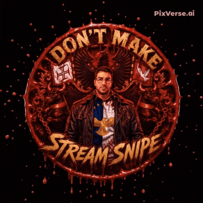 A Poster With A Man In A Leather Jacket And The Words " Don T Make Stream Snipe " GIF