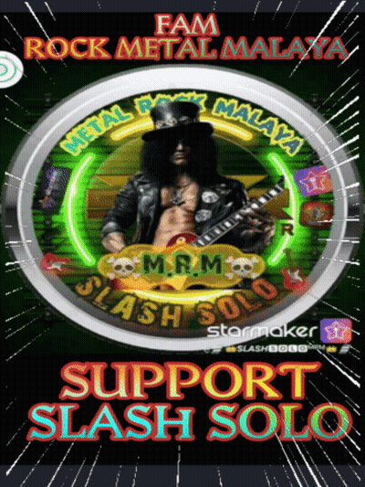 A Poster With A Man Playing A Guitar And The Words Fam Rock Metal Malaya Support Slash Solo GIF