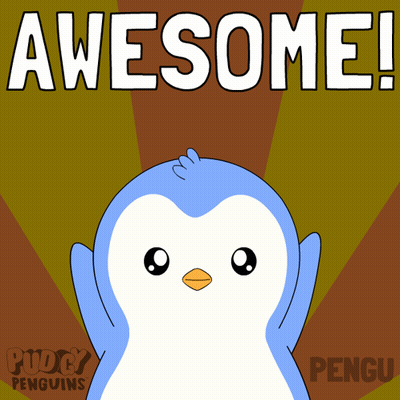 A Poster With A Penguin And The Words Awesome Written On It GIF