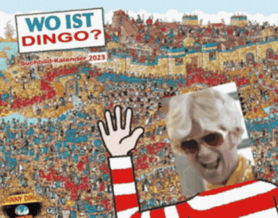A Poster With A Picture Of A Man And The Words Wo Ist Dingo On The Top GIF