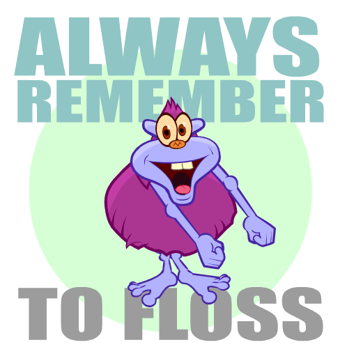 A Poster With A Purple Monster And The Words " Always Remember To Floss " GIF