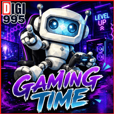 A Poster With A Robot And The Words Gaming Time On It GIF