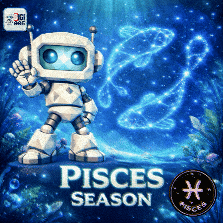 A Poster With A Robot And The Words Pisces Season On It GIF