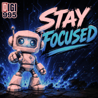 A Poster With A Robot And The Words " Stay Focused " On It GIF