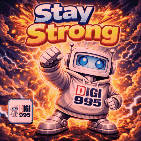 A Poster With A Robot Wearing A Hoodie That Says Digi 995 GIF