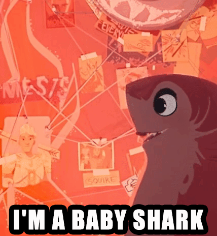 A Poster With A Shark And The Words " I 'M A Baby Shark " On It GIF