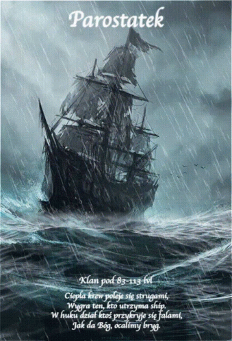 A Poster With A Ship In The Middle Of The Ocean And The Words Parostatek GIF
