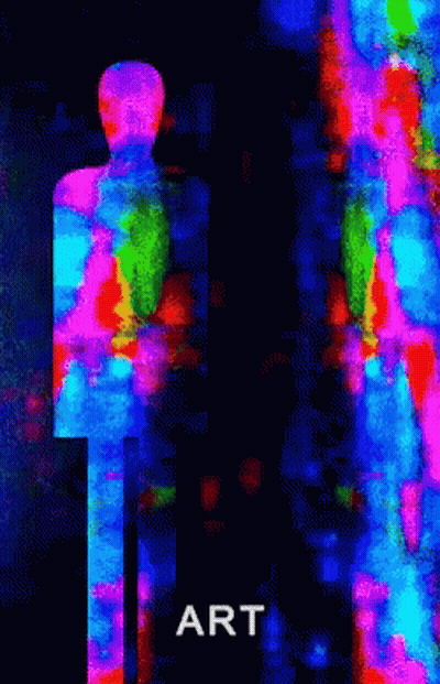 A Poster With A Silhouette Of A Person And The Word Art At The Bottom GIF