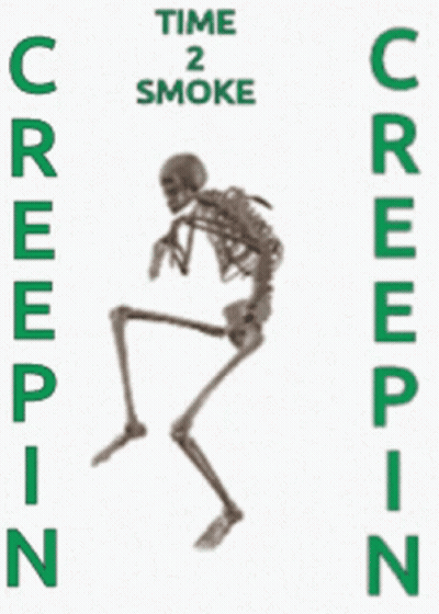 A Poster With A Skeleton That Says Time 2 Smoke GIF