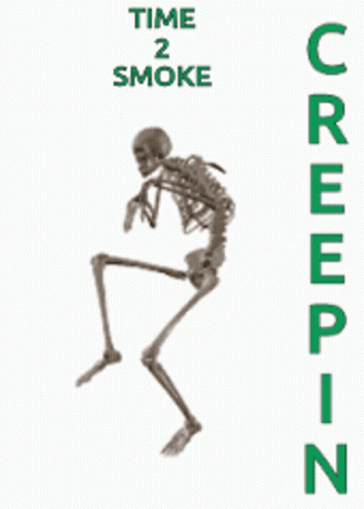 A Poster With A Skeleton That Says Time 2 Smoke GIF