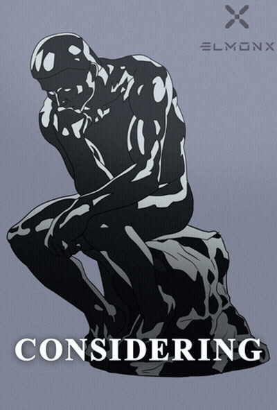 A Poster With A Statue Of A Man Sitting On A Rock And The Word Considering GIF