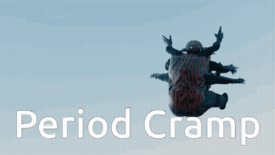 A Poster With A Superhero Fighting Another Superhero And The Words Period Cramp GIF