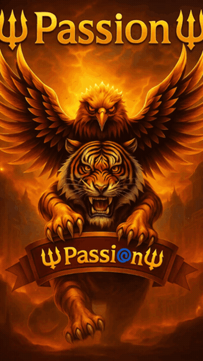 A Poster With A Tiger And An Eagle And The Words Passion GIF