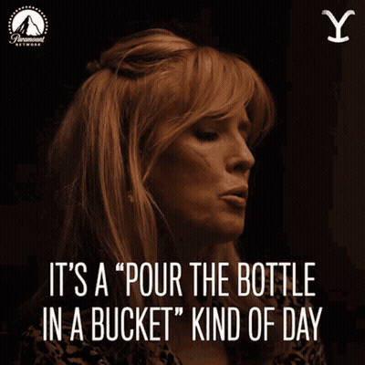 A Poster With A Woman And The Words It 'S A " Pour The Bottle In A Bucket " Kind Of Day GIF