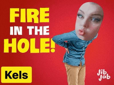 A Poster With A Woman 'S Face And The Words Fire In The Hole On It GIF