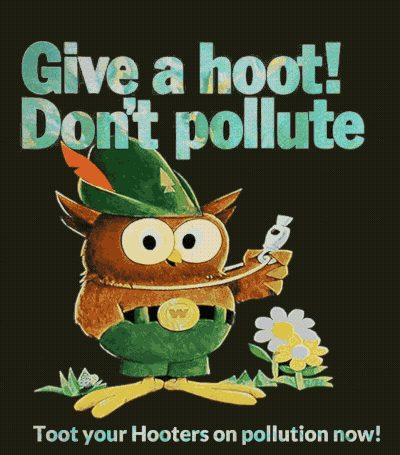 A Poster With An Owl And The Words Give A Hoot Do N't Pollute GIF