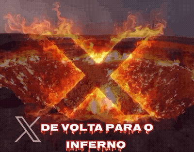 A Poster With An X And The Words De Volta Para O Inferno GIF