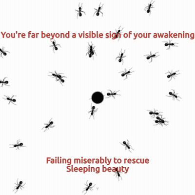 A Poster With Ants And The Words Failing Miserably To Rescue Sleeping Beauty At The Bottom GIF
