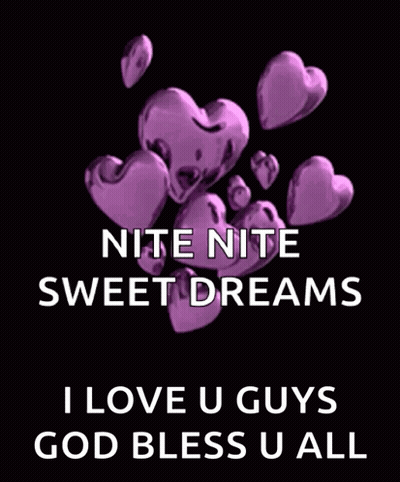 A Poster With Purple Hearts And The Words Nite Nite Sweet Dreams GIF