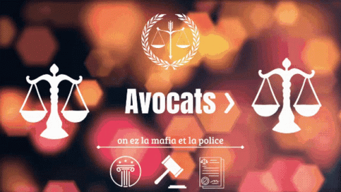 A Poster With Scales Of Justice And The Word Avocats GIF