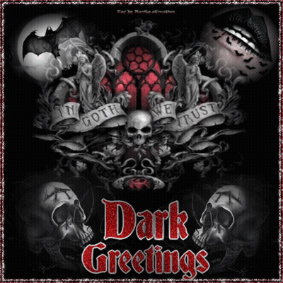 A Poster With Skulls And The Words Dark Greetings On It GIF