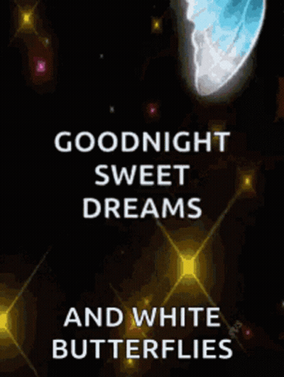 A Poster With The Words Goodnight Sweet Dreams And White Butterflies On It GIF