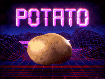 A Potato Is Sitting On A Grid With The Word Potato Above It GIF