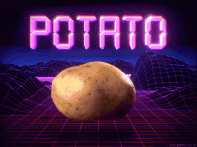 A Potato Is Sitting On A Grid With The Word Potato Behind It GIF