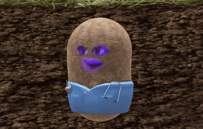 A Potato Wearing A Blue Shirt And Stethoscope Is In The Dirt GIF