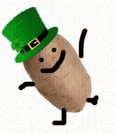 A Potato Wearing A Green Leprechaun Hat And A Smiley Face . GIF