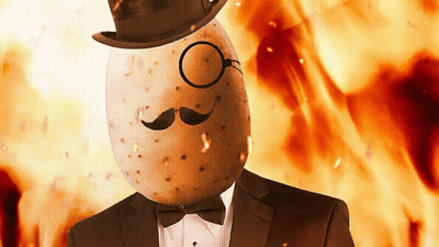 A Potato Wearing A Hat And Bow Tie With A Mustache GIF